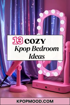 This pin features an image for kpop bedroom ideas. The text on the pin is: 13 Cozy Kpop Bedroom Ideas. The name of the website "kpopmood.com" is also visible on the pin.