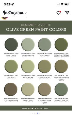 the color scheme for olive green paint colors is shown in this graphic style, which includes different