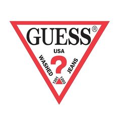 guess logo with question mark on the bottom and red triangle below it that says,