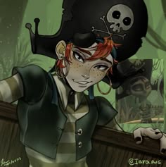 a girl with red hair and pirate makeup