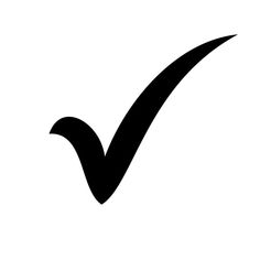 a black and white check mark with the word'v'in it, on a white background