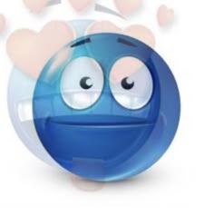an emoticive blue smiley face with hearts coming out of it's eyes