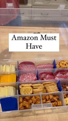 an assortment of different types of food in plastic containers with the words amazon must have