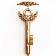 a golden key with an angel design on it