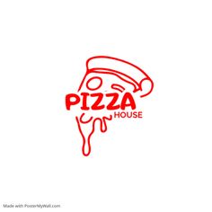 the logo for pizza house is red and has a piece of pizza in it's mouth