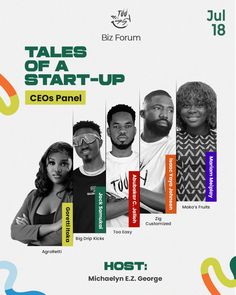 the poster for tales of a start - up with five people in different colors and styles