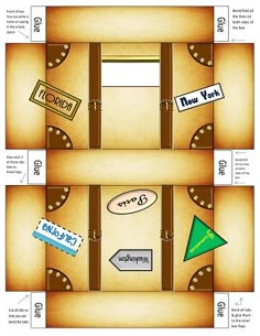 an open suitcase with different signs on it