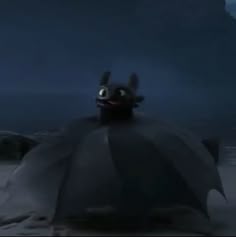 an animated character is standing in the snow at night with his arms outstretched and eyes wide open