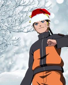 a man in an orange and black outfit with a santa hat