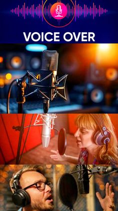 the voice over logo is shown above two microphones