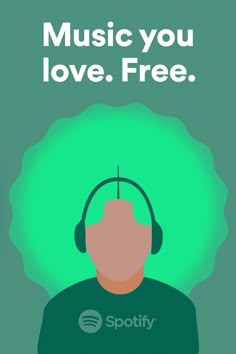 a man wearing headphones with the words music you love free