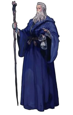 an old man in blue robes holding a staff