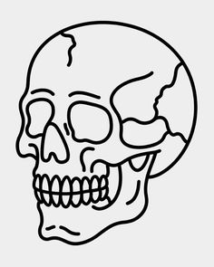 a black and white drawing of a skull