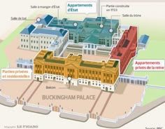 a map shows the location of buckingham palace in london, with information about its surroundings