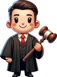 a cartoon character holding a judge's gavel