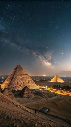 the great pyramids are lit up at night
