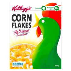 a bag of corn flakes sitting on top of a table
