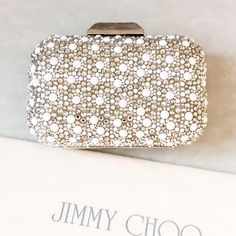 Jimmy Choo Cloud White Suede Crystal Mix Clutch