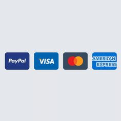 four credit cards with the words paypal, american express and american express on them
