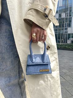 Jacquemus Mini, Small Bag Outfit, Blue Jacquemus Bag With Cocktail, Jacquemus Mini Bag Outfit, Stack Of Blue Jacquemus Bags, Jacquemus Blue Bag Outfit, Blue Jacquemus Handbag Illustration, Blue Jacquemus Mini Bag, Blue Bag Outfit