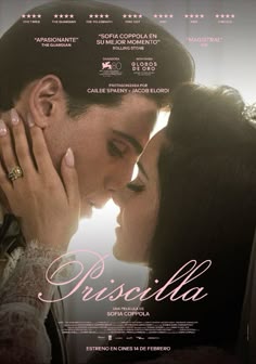a movie poster for the film piscella with a man kissing a woman's face
