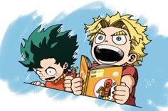 an image of two people reading a book