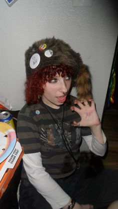 Raccoon Hat Outfit, Raccoon Hat, Raccoon Tail Hat, Racoon, Fur Hat, Cool Fits, Outfits With Hats, Hats