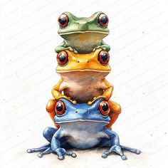 a painting of two frogs stacked on top of each other