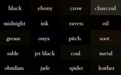 different types of words are shown in black and grey colors, with white letters on them