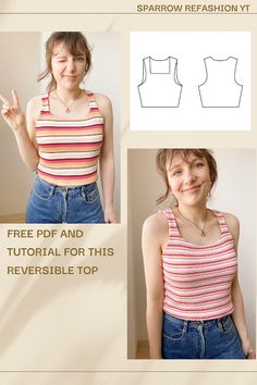 an image of a woman wearing a tank top with the text, free pattern and how to