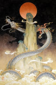 Asian Dragon Painting, Dragon Flying Over Mount Fuji, Japanese Dragon Fuji Mountain Painting, Japanese Dragon Painting, Traditional Dragon Painting, Dragon Japanese Art, Japanese Dragon Art Print, Ancient Japanese Dragon Art, Hokusai Dragon