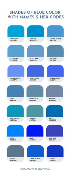 shades of blue color with names and hex code