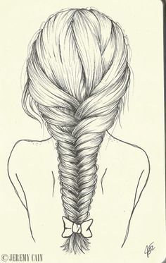 a drawing of a woman's back with her hair in a fishtail braid