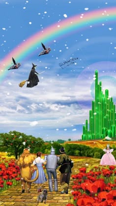 the wizard's castle is surrounded by flowers and birds