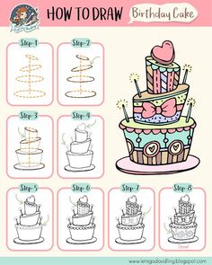 how to draw a birthday cake step by step instructions for kids and beginners with pictures