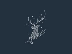 a deer that is standing on skis in the dark sky with stars around it