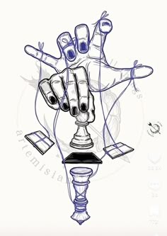 a drawing of a hand on top of a chess board
