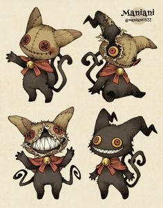 four cartoon cats with different facial expressions on their faces