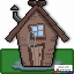 a pixel art house with a wrench in it's mouth and water running out of the window