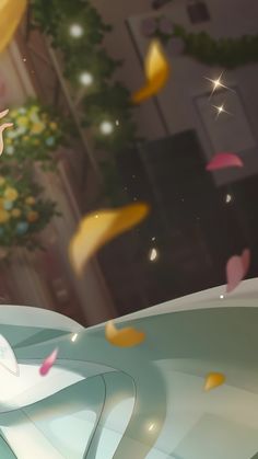 an animated image of a woman in a white dress holding her hands up to the sky