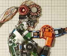 an art piece made out of electronics and wires