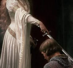 Arthurian Aesthetic, Medieval Romanticism, Knight And Princess Aesthetic, Arthurian Legend Aesthetic, Medieval Fantasy Princess Aesthetic, Castle Core, Accolade Painting, Knight Aesthetic Lady, Medieval Aesthetic Princesses