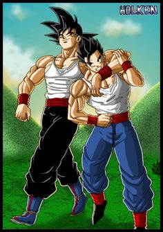 two anime characters one is holding the other's neck and another has his arm around him