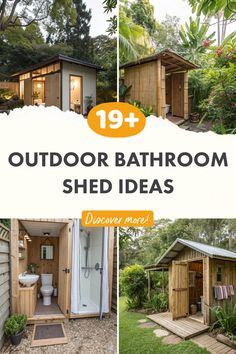outdoor bathroom shed ideas with text overlay
