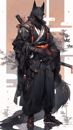 Tabaxi Samurai, Kitsune Samurai, Kitsune Ronin, Fox Samurai, Samurai Wolf, Samurai Werewolf, Wolf Samurai, Wolf Samurai Art, Fox Samurai Art