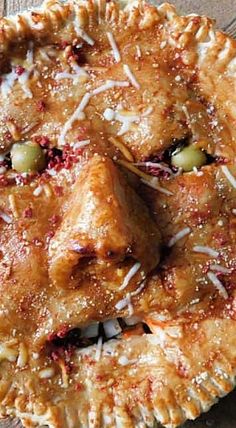 a close up of a pie on a table