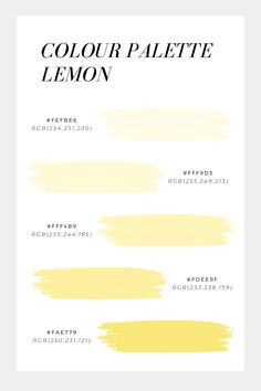 the different shades of yellow paint on a white background with text that reads color palette lemon