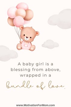 a baby girl is a blessing from above, wrapped in a bundle of love balloons