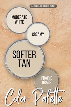 the color palette for soft tan is shown in three different shades, including cream and white