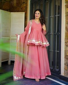 order now this new collection pretty pink sharara #sharara #ethnicwear #pink #pinterestvibes Sharara Designs, Long Frock Designs, Simple Frocks, Pretty Dresses Casual, Lehenga Designs Simple, Dress Designs For Stitching, Outfits Casual, Quick Fashion, Simple Dress Casual